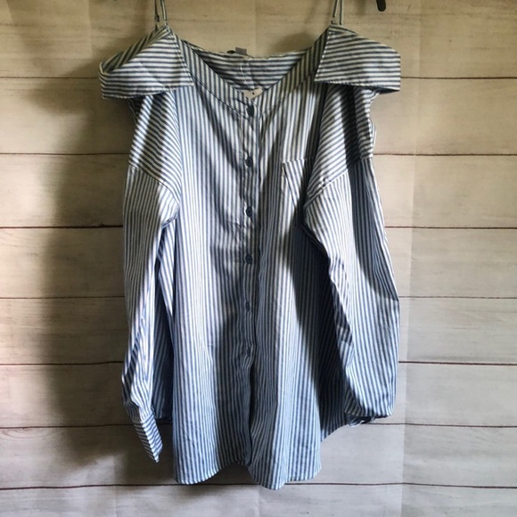 New York & Company Striped Button Down XL - Picture 1 of 4